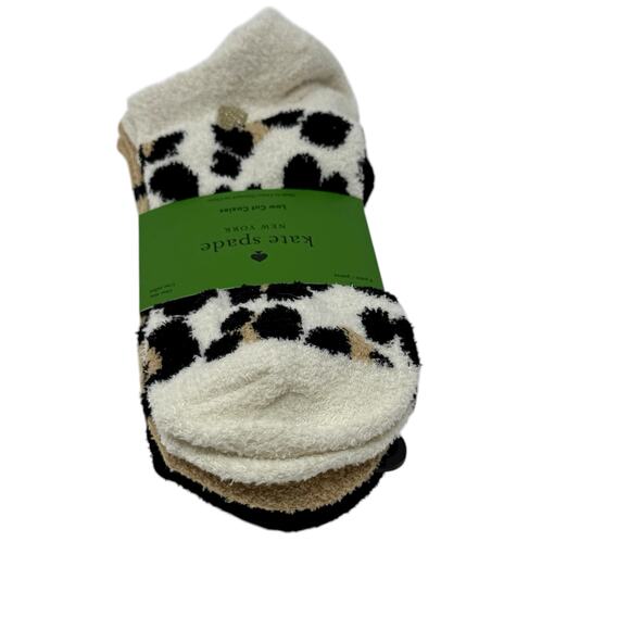 NWT Kate Spade Cozy Low-Cut Socks 3-Pack Leopard Print Cream Neutral Giftable - Picture 6 of 8